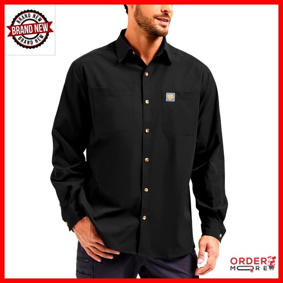 Men's Regular Fit Long Sleeve Work Shirt with Reflective Safety Pockets